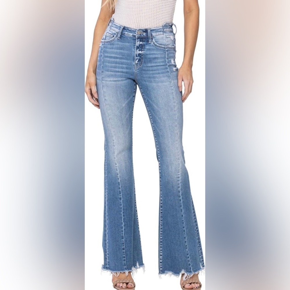 Flying Monkey Jeans High Rise Flare with Front Yolk Detail. Size 27x33.